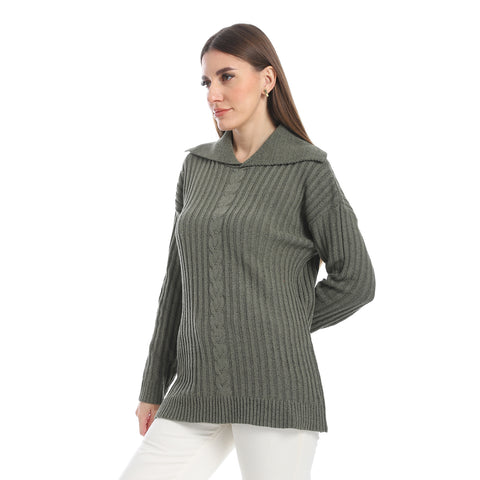 women wool plain pullover with collar and multidesign