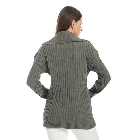 women wool plain pullover with collar and multidesign