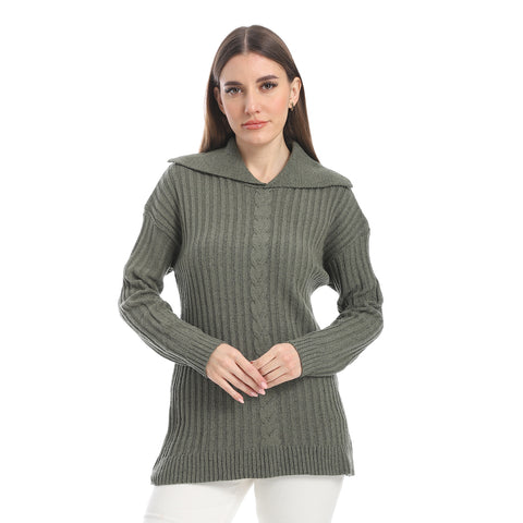 women wool plain pullover with collar and multidesign