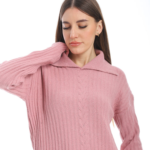 women wool plain pullover with collar and multidesign