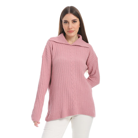 women wool plain pullover with collar and multidesign