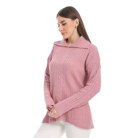 women wool plain pullover with collar and multidesign