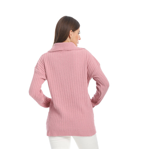 women wool plain pullover with collar and multidesign