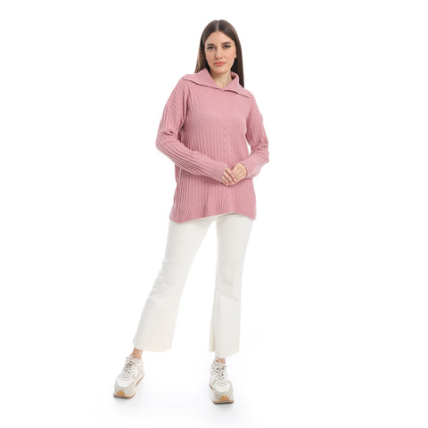 women wool plain pullover with collar and multidesign