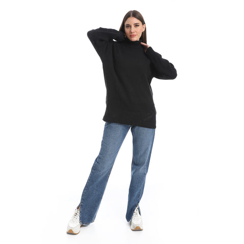 women wool plain pullover with high neck and multidesign