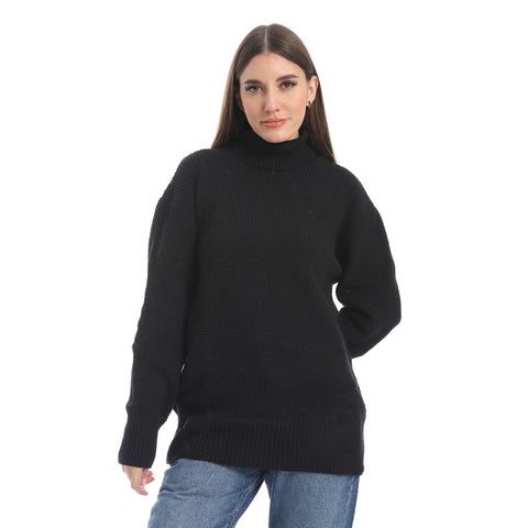 women wool plain pullover with high neck and multidesign