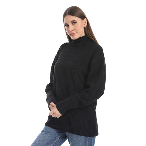 women wool plain pullover with high neck and multidesign