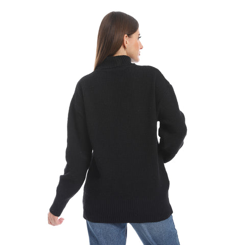 women wool plain pullover with high neck and multidesign