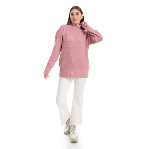 women wool plain pullover with high neck and multidesign