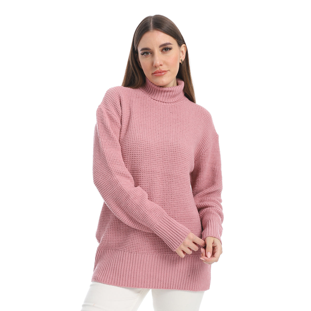 women wool plain pullover with high neck and multidesign