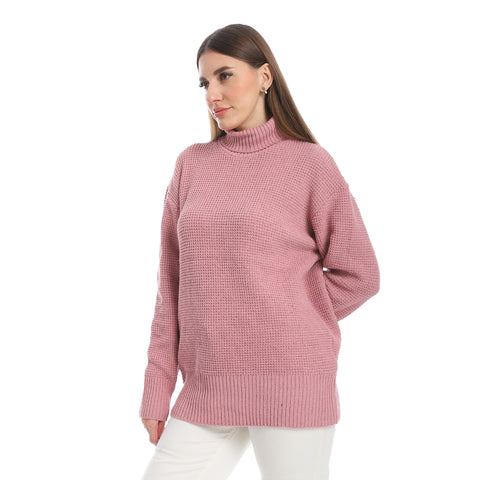 women wool plain pullover with high neck and multidesign