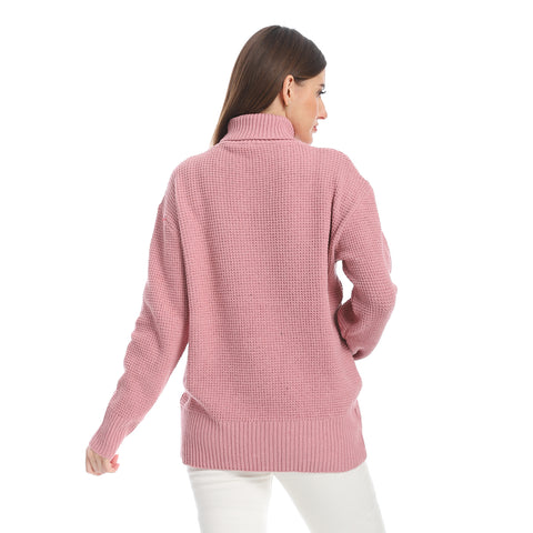 women wool plain pullover with high neck and multidesign