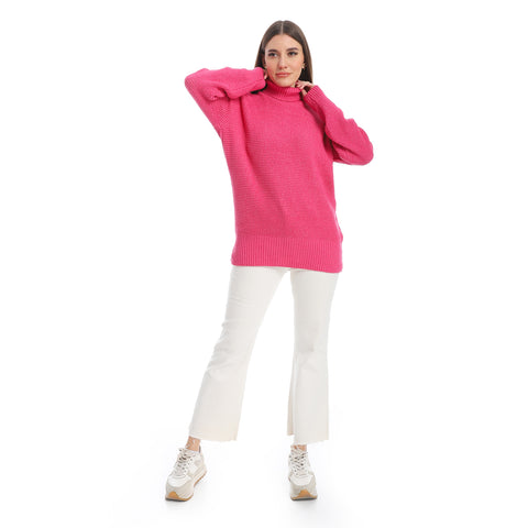 women wool plain pullover with high neck and multidesign