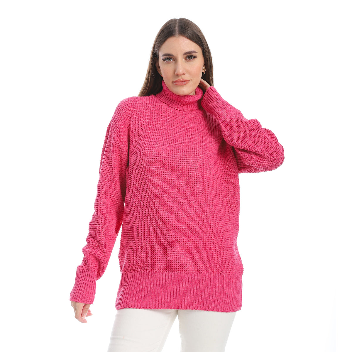 women wool plain pullover with high neck and multidesign