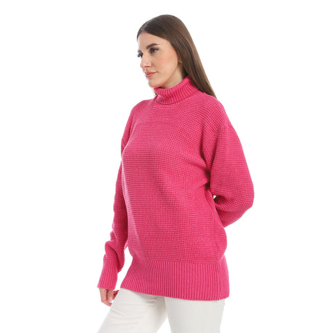 women wool plain pullover with high neck and multidesign