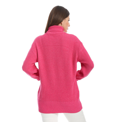 women wool plain pullover with high neck and multidesign