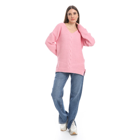 women wool plain pullover with V neck and multidesign