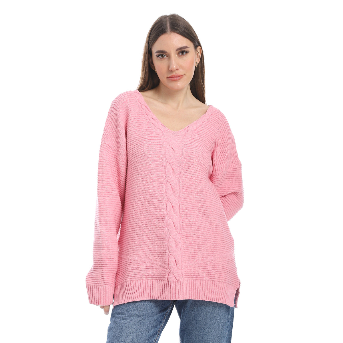 women wool plain pullover with V neck and multidesign