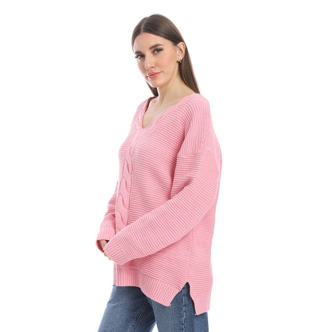 women wool plain pullover with V neck and multidesign