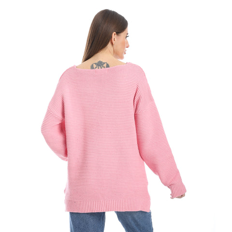 women wool plain pullover with V neck and multidesign