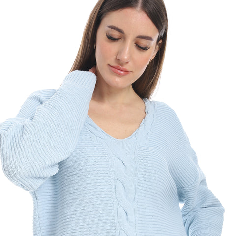 women wool plain pullover with V neck and multidesign