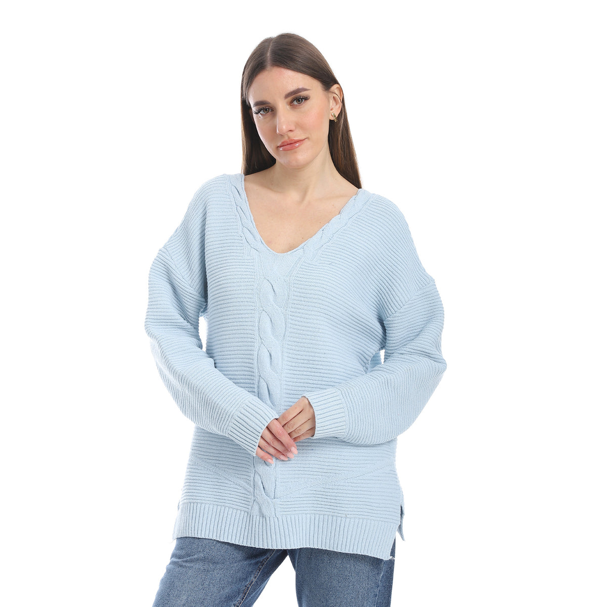 women wool plain pullover with V neck and multidesign