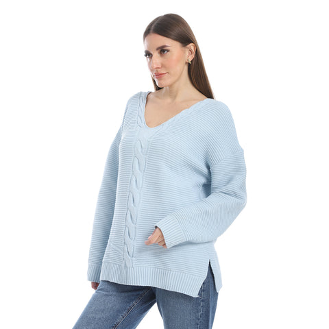 women wool plain pullover with V neck and multidesign