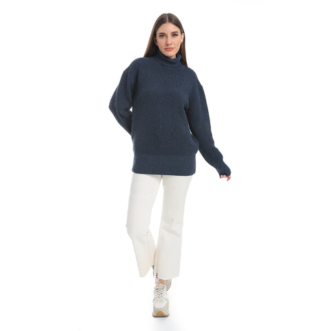 women wool plain pullover with high neck and multidesign