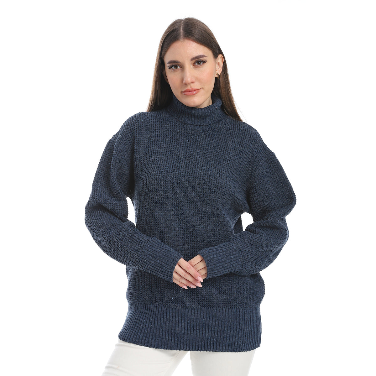 women wool plain pullover with high neck and multidesign