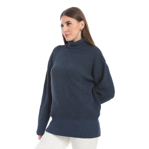 women wool plain pullover with high neck and multidesign