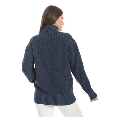 women wool plain pullover with high neck and multidesign