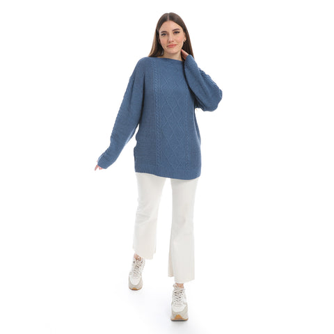 women wool plain pullover with round neck and multidesign