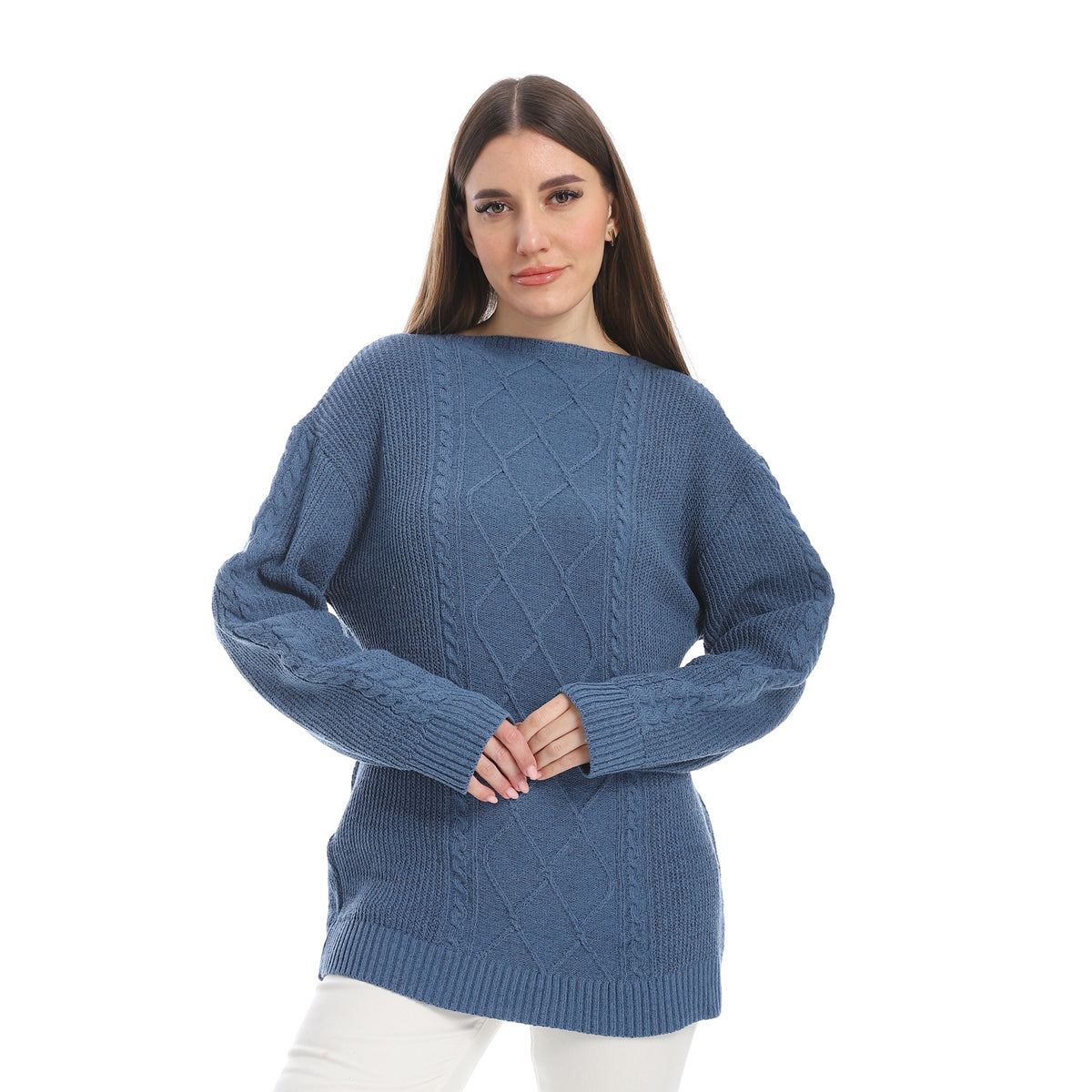 women wool plain pullover with round neck and multidesign