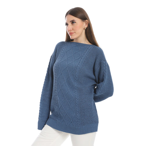 women wool plain pullover with round neck and multidesign