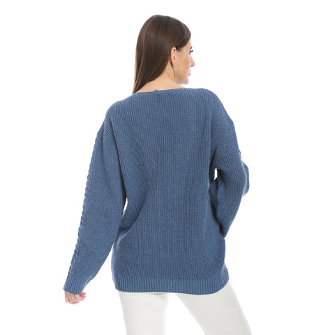 women wool plain pullover with round neck and multidesign