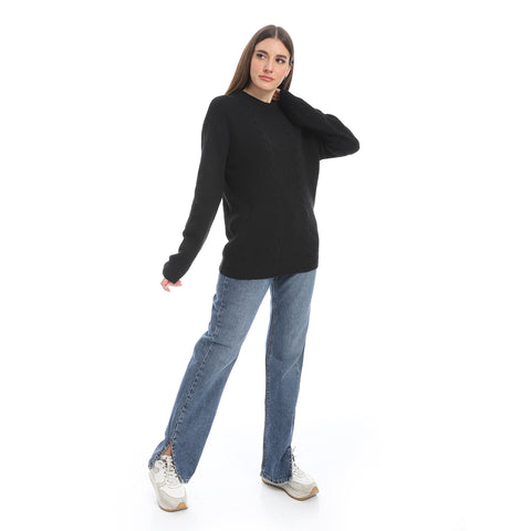 women wool plain pullover with round neck and multidesign