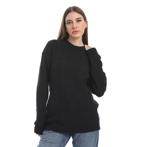 women wool plain pullover with round neck and multidesign