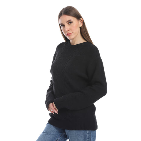 women wool plain pullover with round neck and multidesign