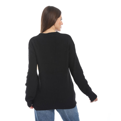 women wool plain pullover with round neck and multidesign