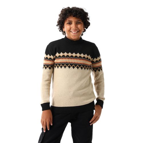 Wool Boys Pullover With Multi Design