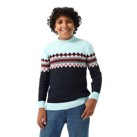 Wool Boys Pullover With Multi Design