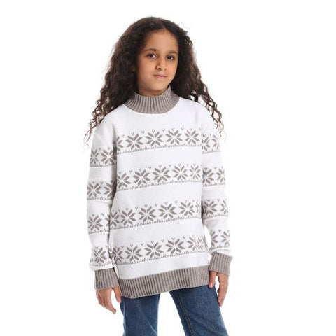 Girls Wool Pullover with Design gray star