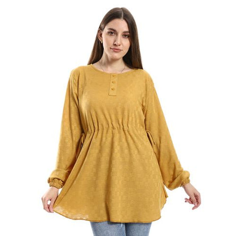 Women Plain Blouse With Long Sleeves Yellow