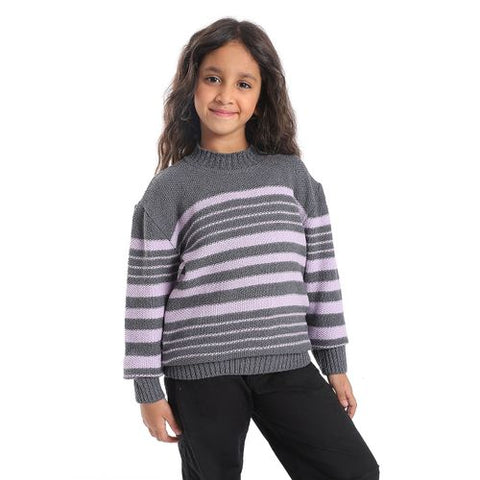 Girls Wool Pullover with Multi Design LINES