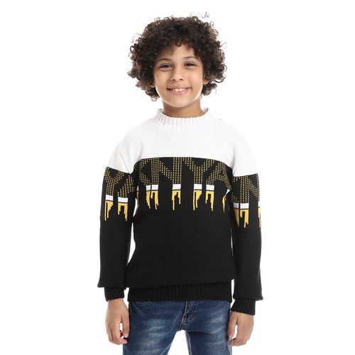 Wool Boys Pullover With Multi Design