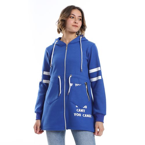 Women Hoodie With Front Zipper And Printed Sleeves