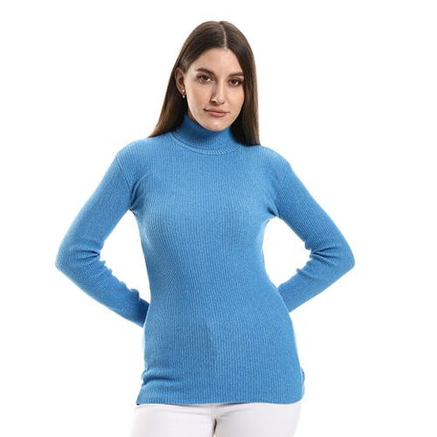 Womens High Neck Wool Shirt-Turquoise