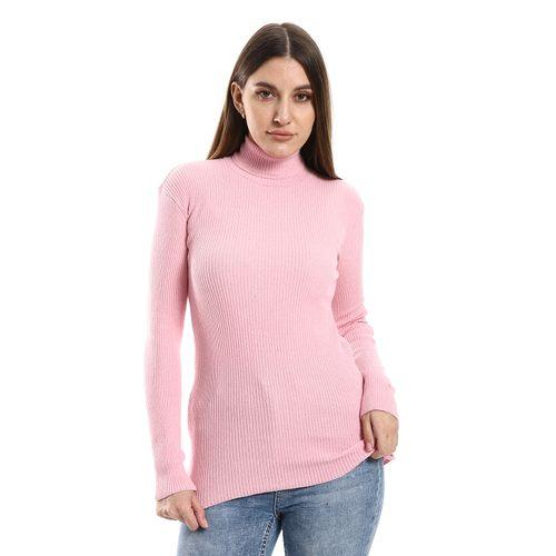 Womens High Neck Wool Shirt-Pink