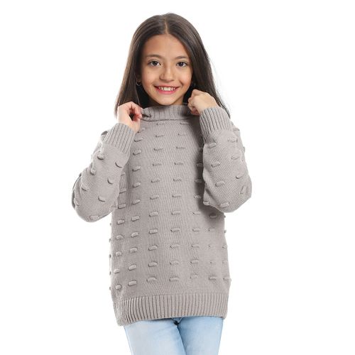 Girls Wool Pullover With Plain Design