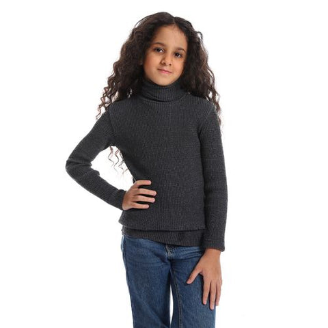 Girls Wool Pullover With High Neck